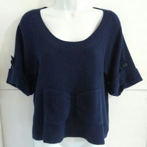 {Anthro} GUINEVERE Navy Bow Sweater Size Small